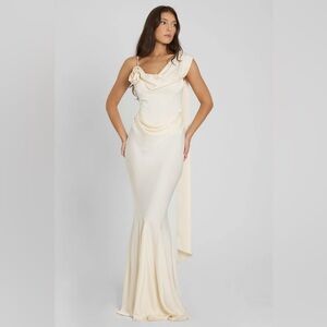 LEAU CELINE CORSET DRAPE SATIN GOWN - IVORY